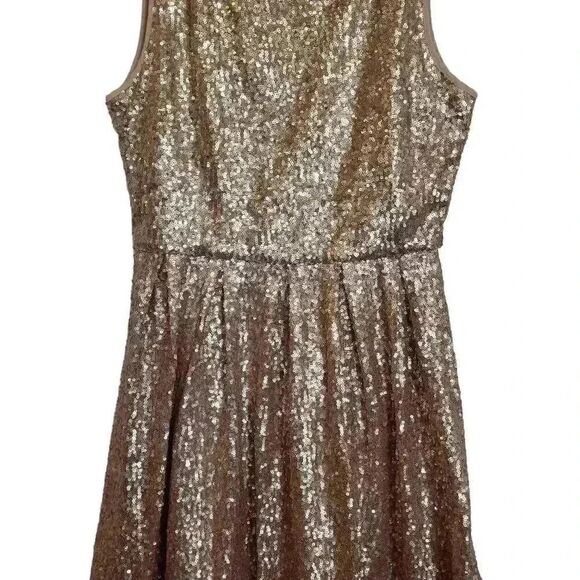 Issi Women's Gold Sequin Poly Lined Sleeveless A-Line Dress - Picture 3 of 11